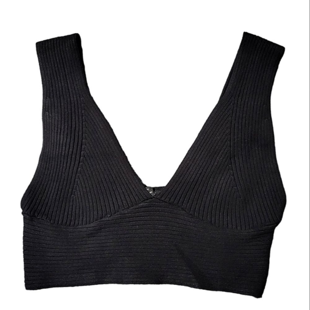 Women's House of Harlow 1960 Women's Rib Knit Bralette Black Top Sz Medium